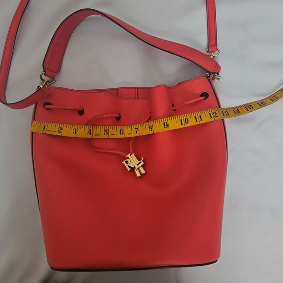 Lauren Ralph Lauren Leather Large Andie Drawstring Bag, Red NWOT - Picture 7 of 16